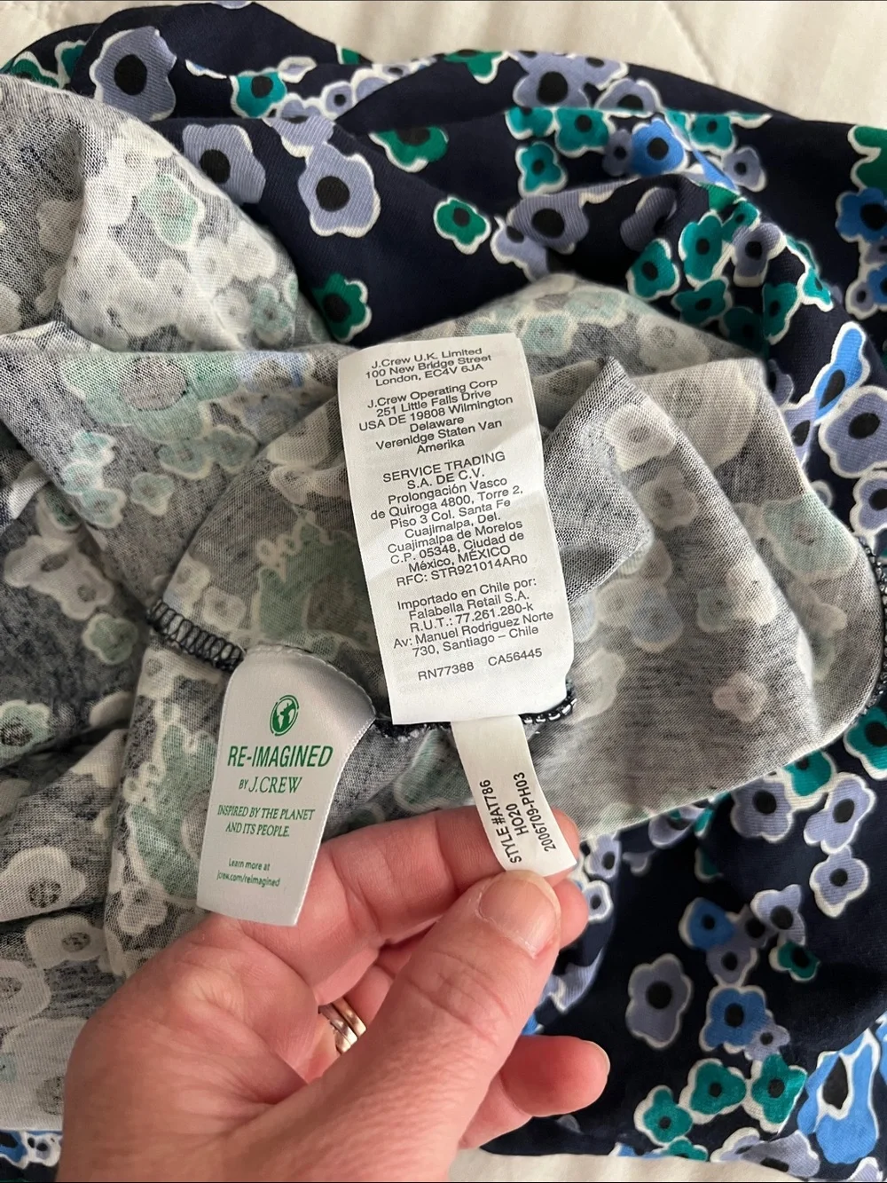 J. Crew Floral Printed Tissue Turtleneck large - navy teal multi